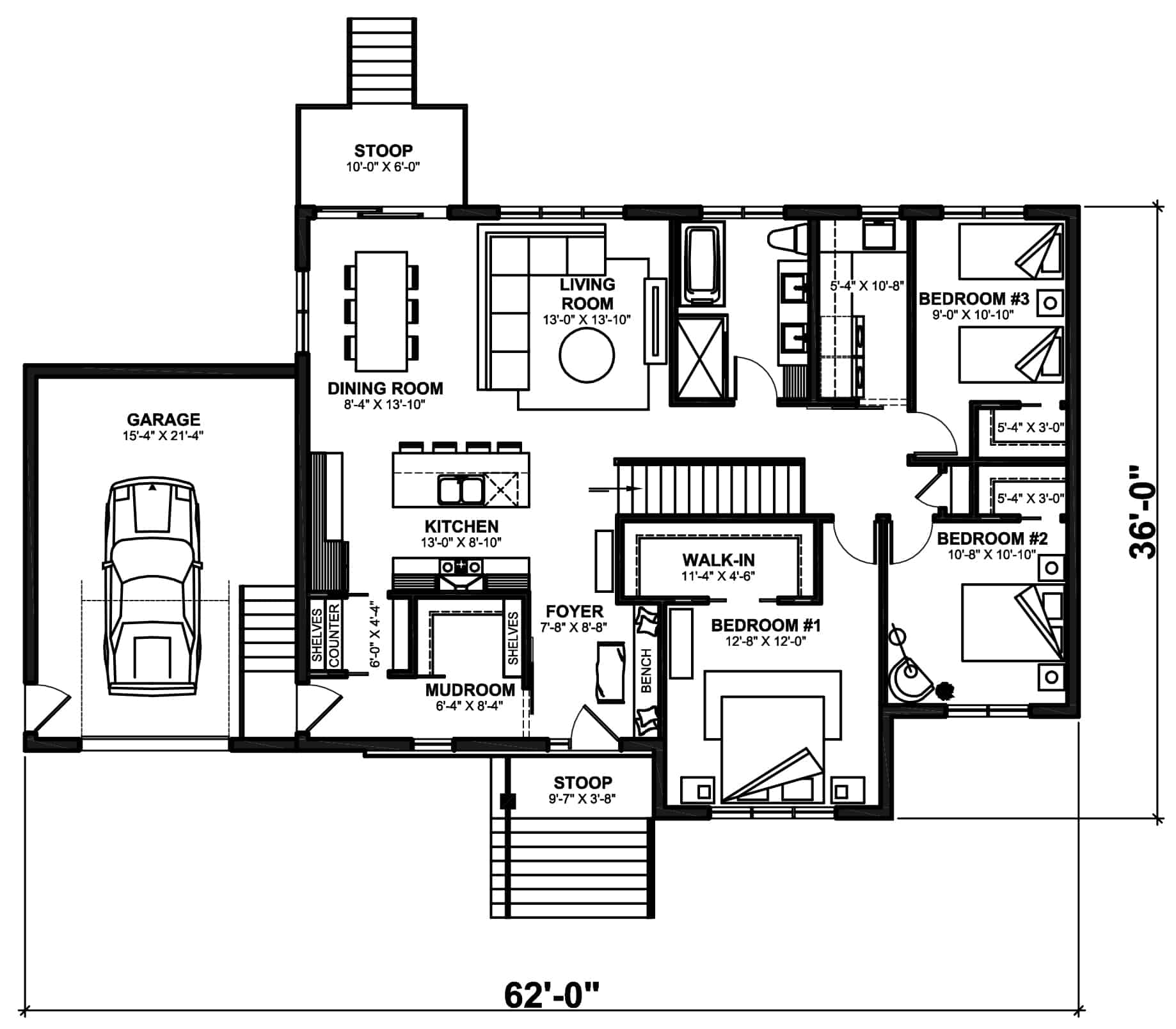 Main Level of Contemporary Plan #126-2023