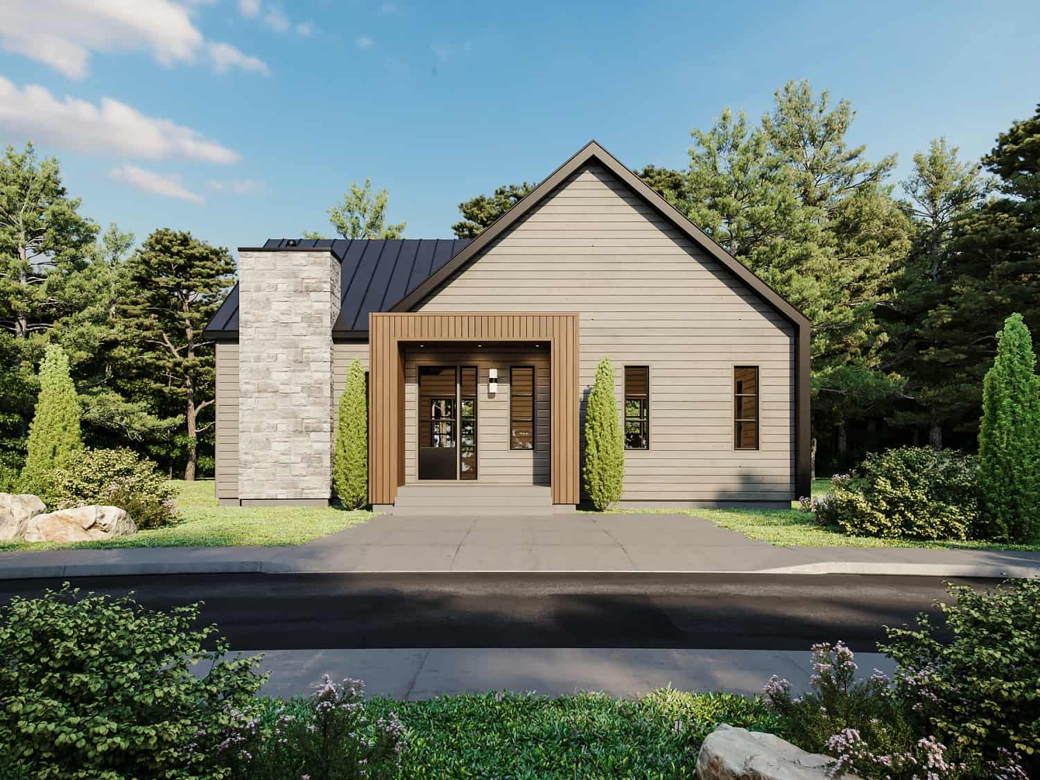 Front elevation of Contemporary home (ThePlanCollection: House Plan #126-2024)