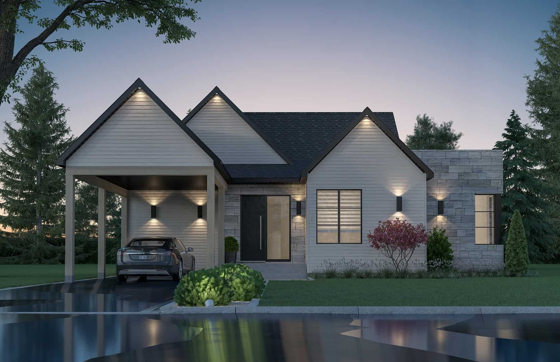 Front elevation of Contemporary home (ThePlanCollection: House Plan #126-2025)