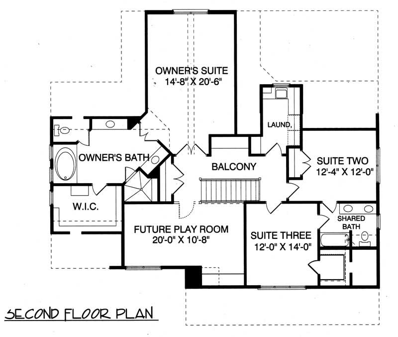 Floor Plan Second Story of Craftsman Plan #127-1000