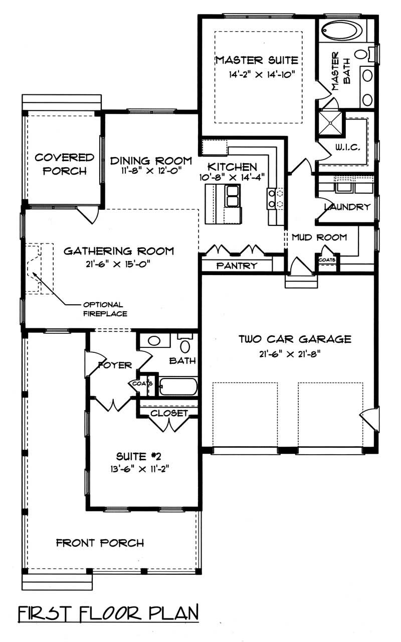 Floor Plan First Story of Colonial Plan #127-1001