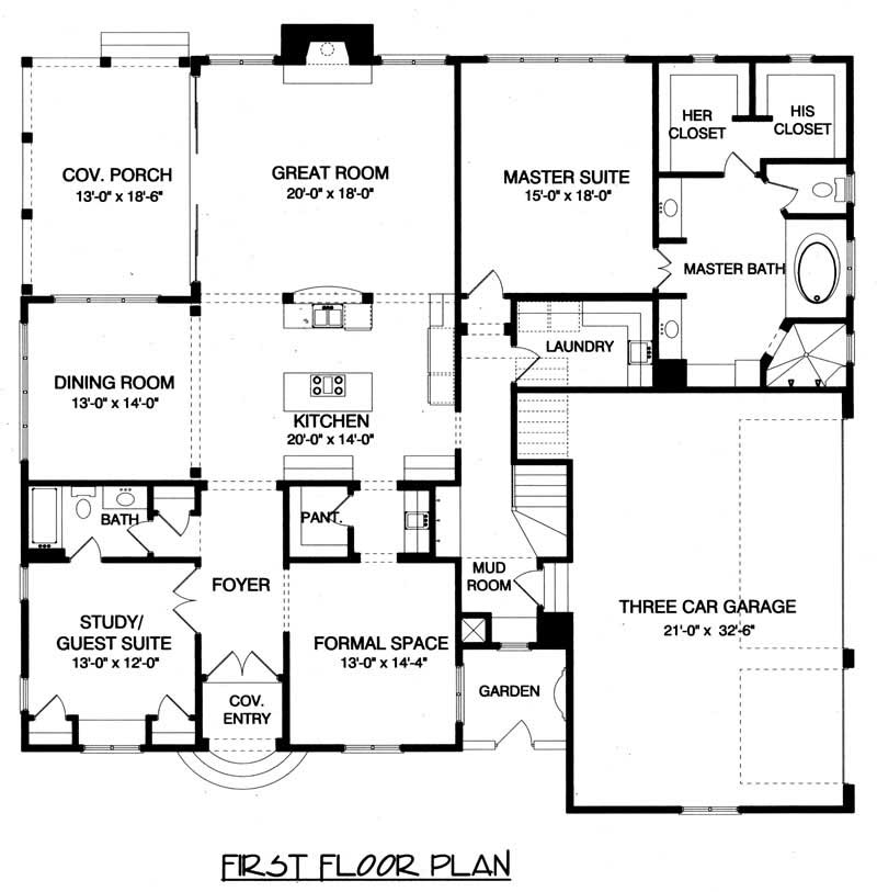 Floor Plan First Story of Country Plan #127-1002