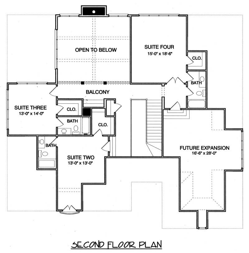 Floor Plan Second Story of Country Plan #127-1002