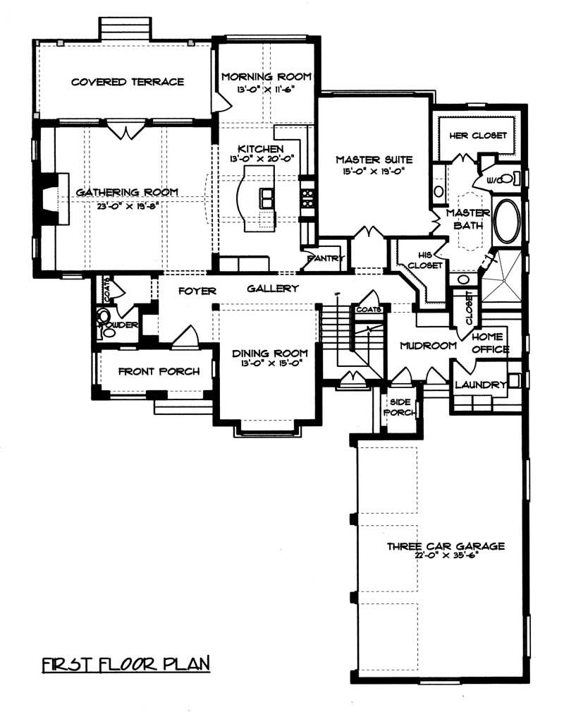 Floor Plan First Story of Country Plan #127-1003