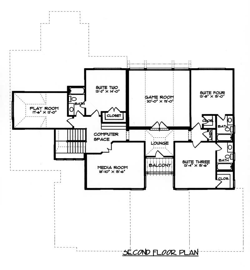 Floor Plan Second Story of Craftsman Plan #127-1005