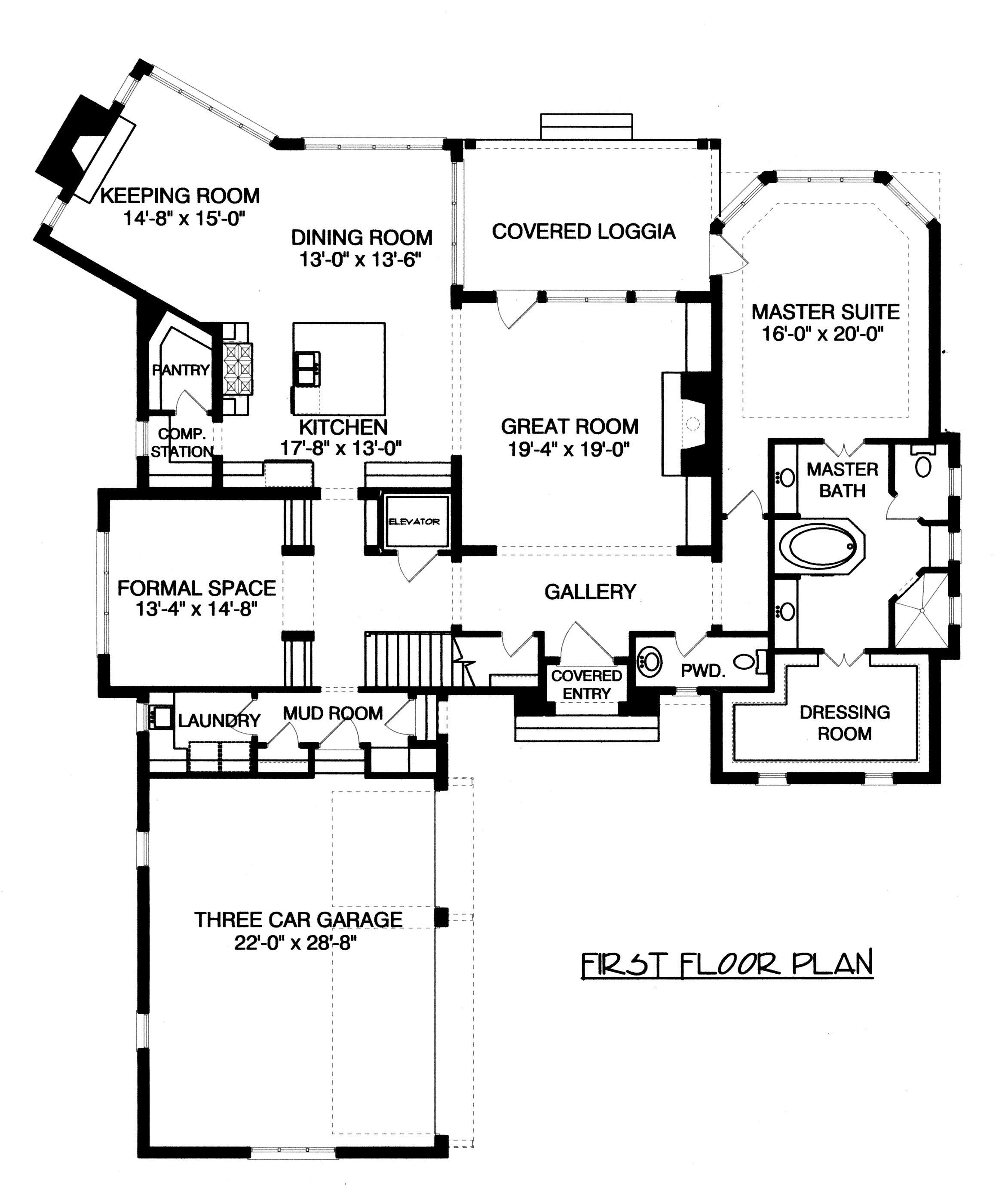 Floor Plan First Story of European Plan #127-1006