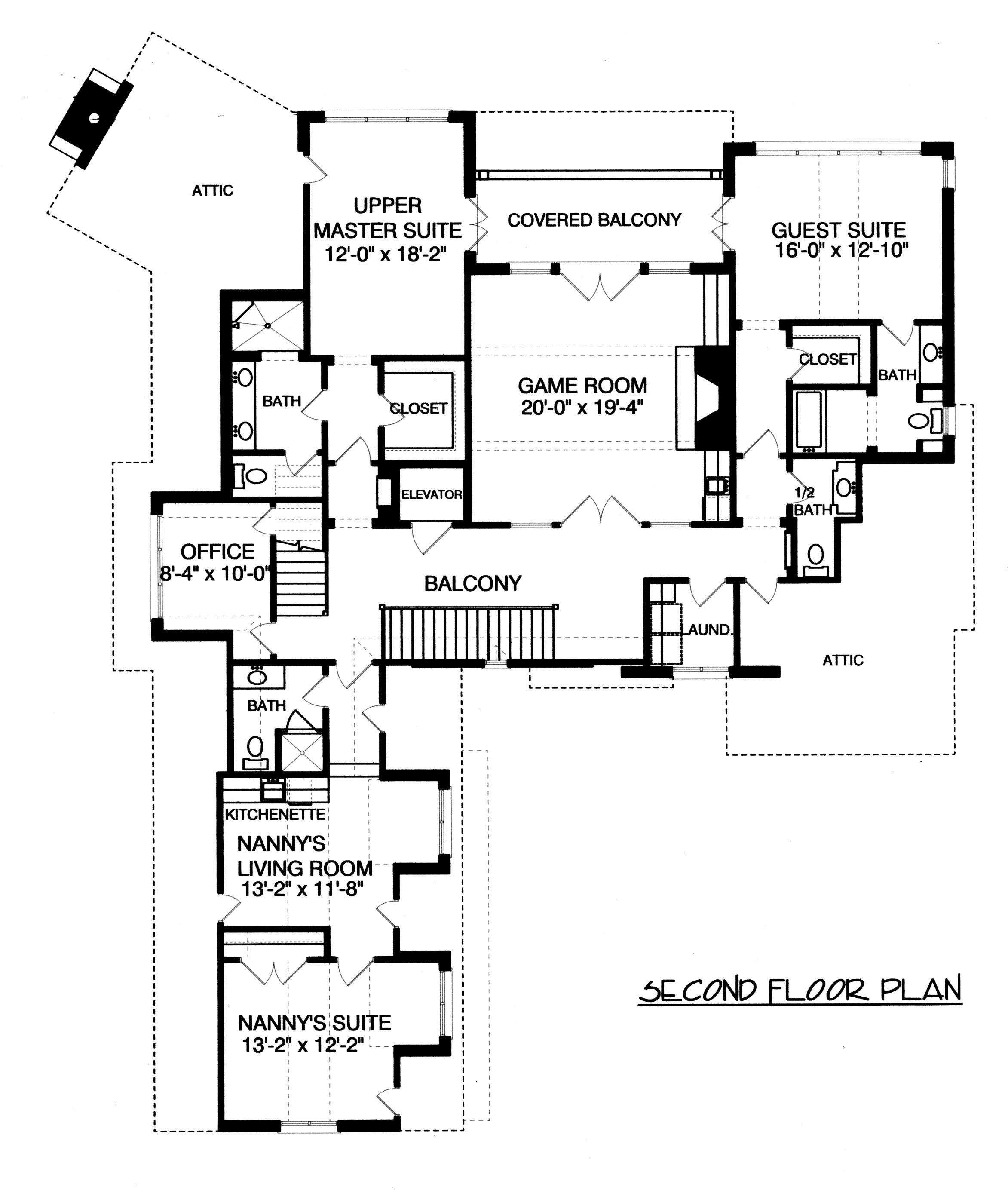 Floor Plan Second Story of European Plan #127-1006