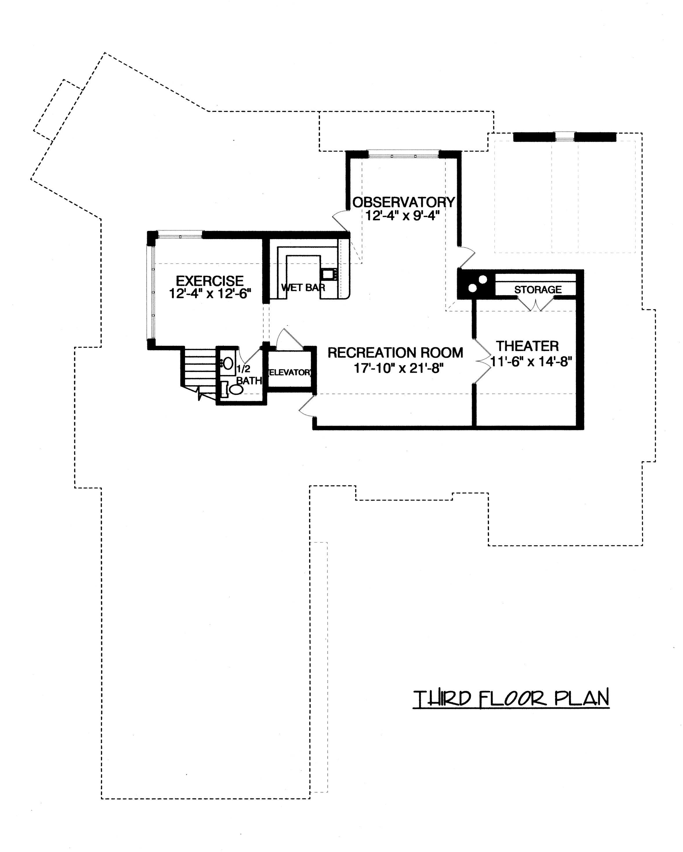 Floor Plan Third Story of European Plan #127-1006