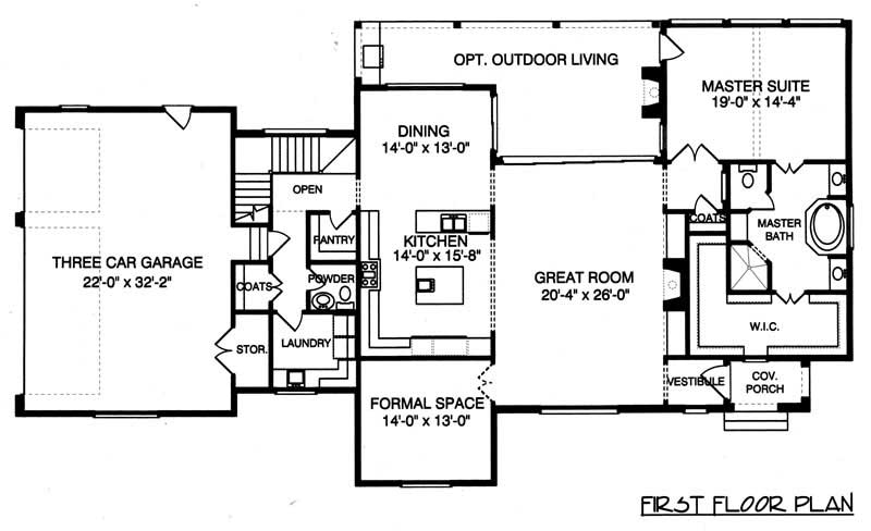 Floor Plan First Story of European Plan #127-1008