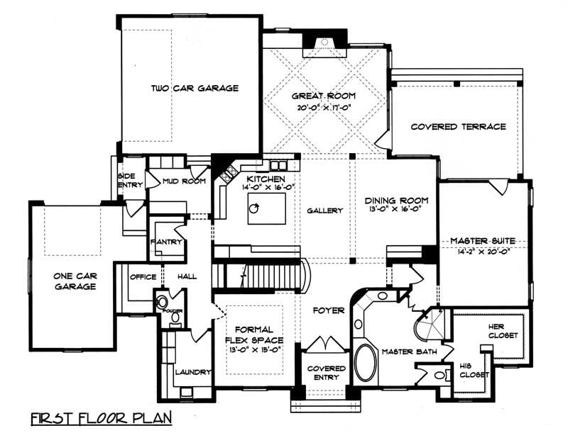 Floor Plan First Story of Craftsman Plan #127-1010