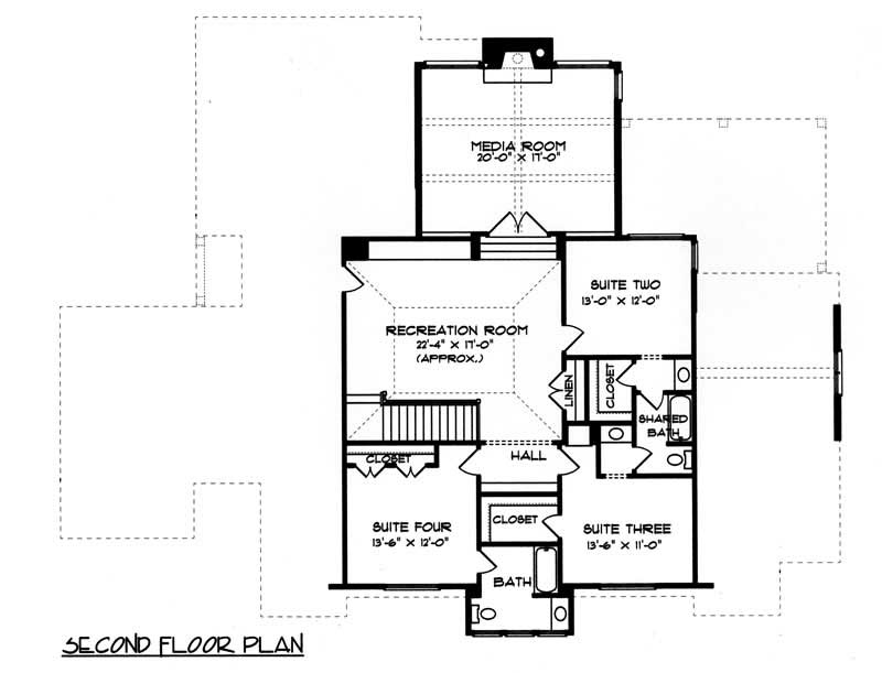 Floor Plan Second Story of Craftsman Plan #127-1010