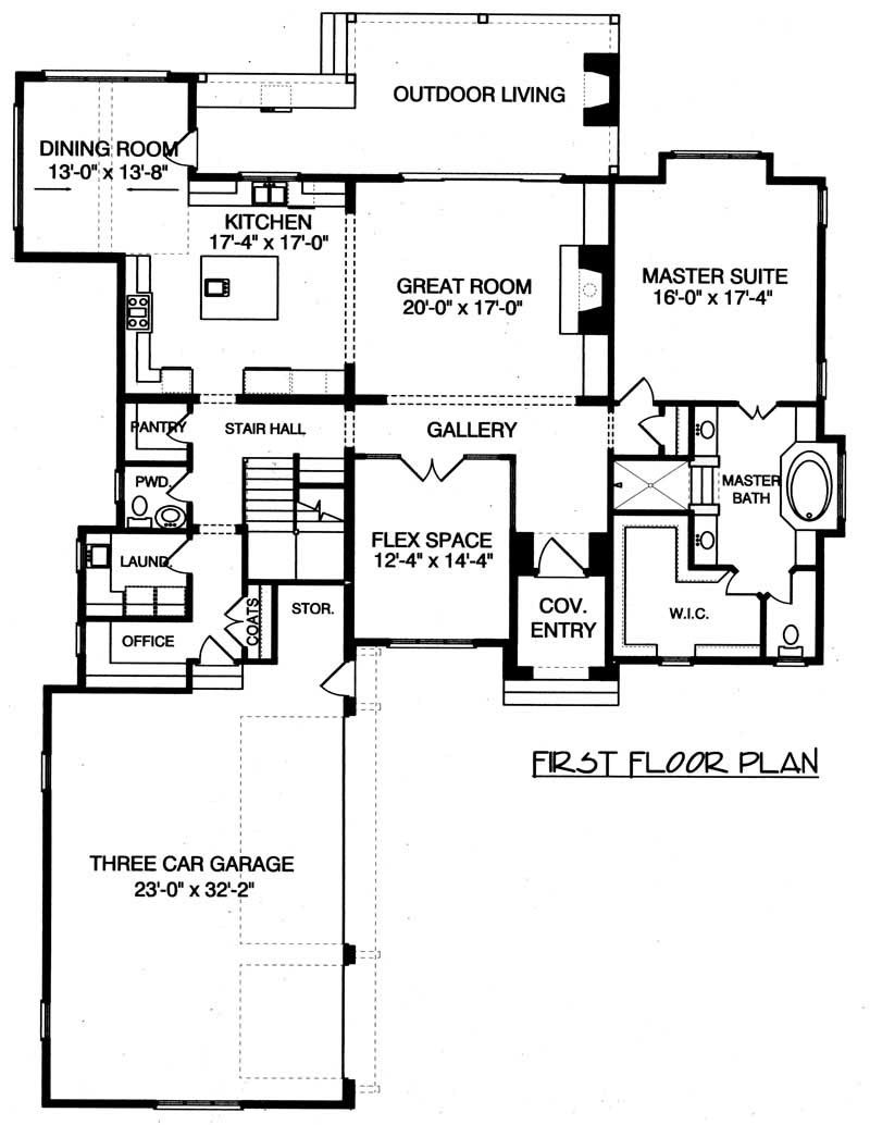 Floor Plan First Story of European Plan #127-1011