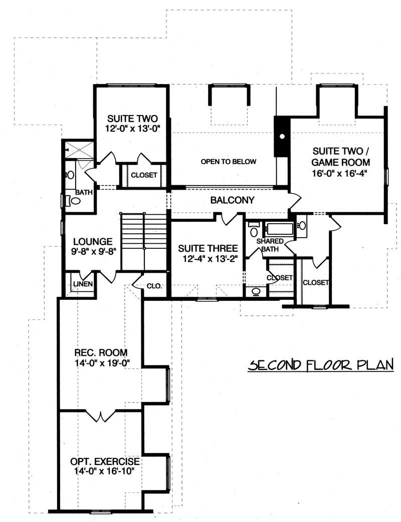 Floor Plan Second Story of European Plan #127-1011