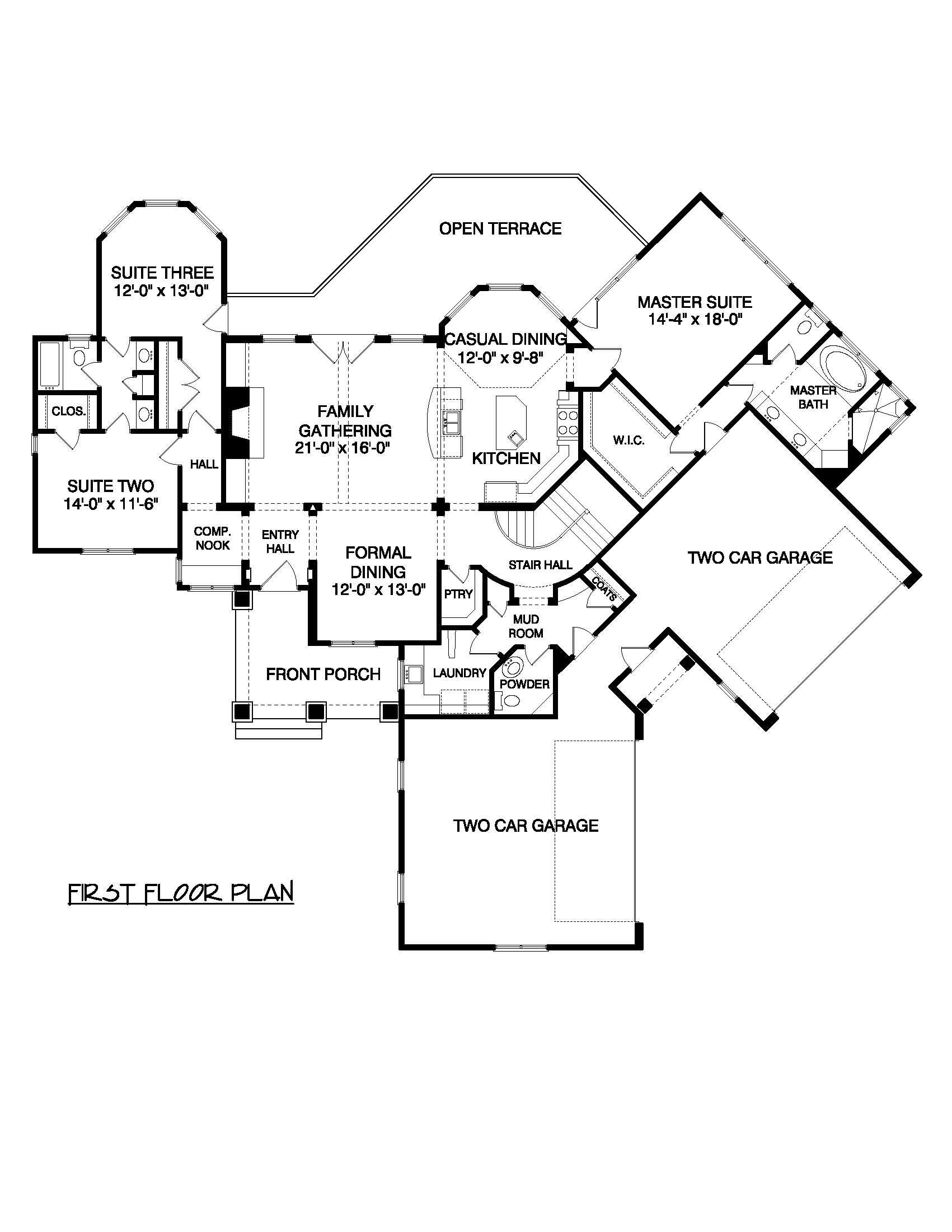 Floor Plan First Story of Craftsman Plan #127-1012