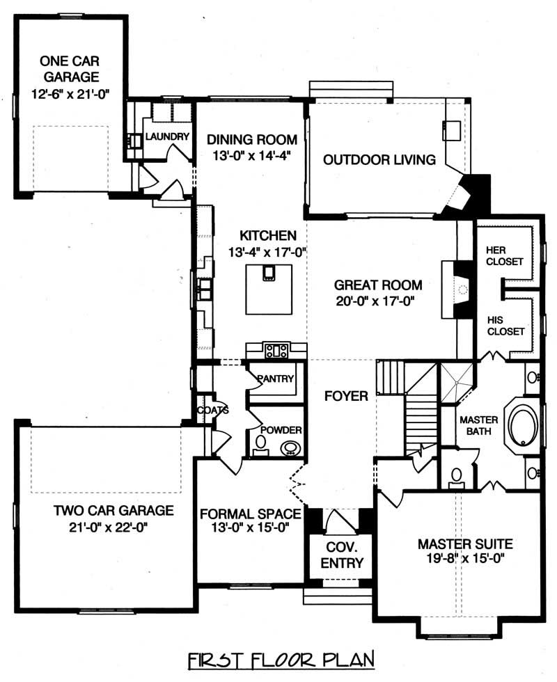 Floor Plan First Story of European Plan #127-1014