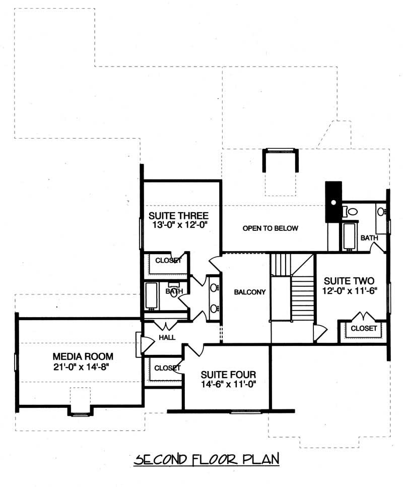 Floor Plan Second Story of European Plan #127-1014