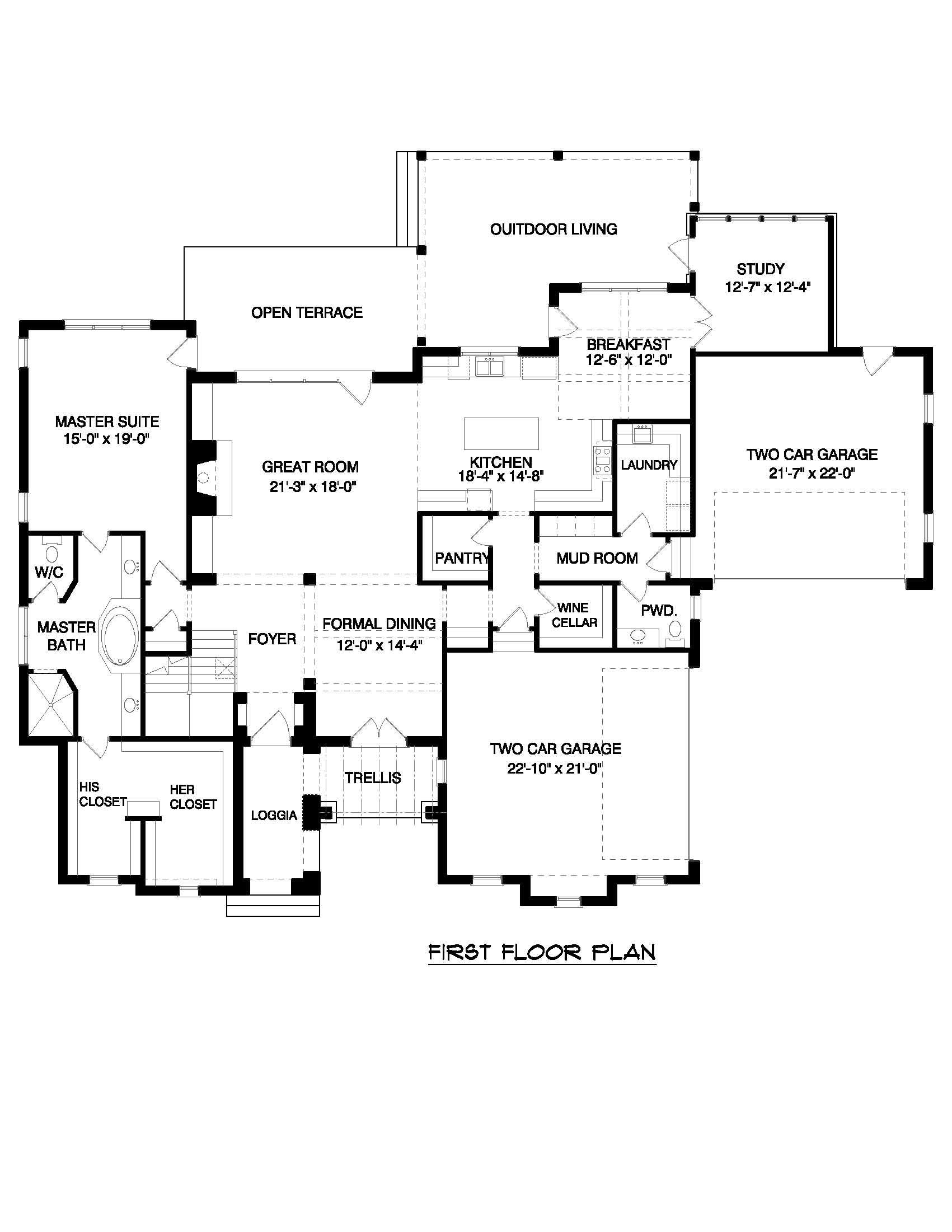 Floor Plan First Story of European Plan #127-1016