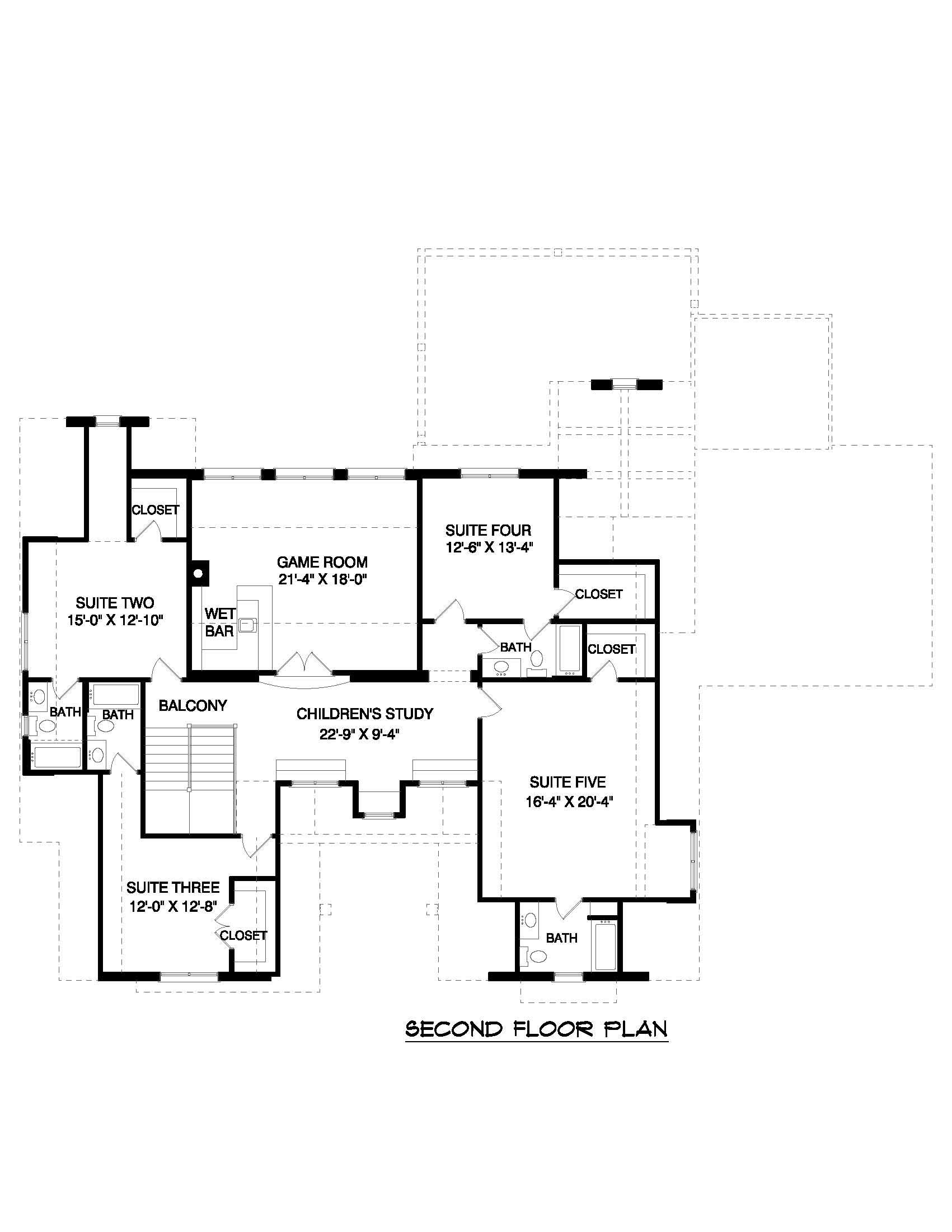 Floor Plan Second Story of European Plan #127-1016
