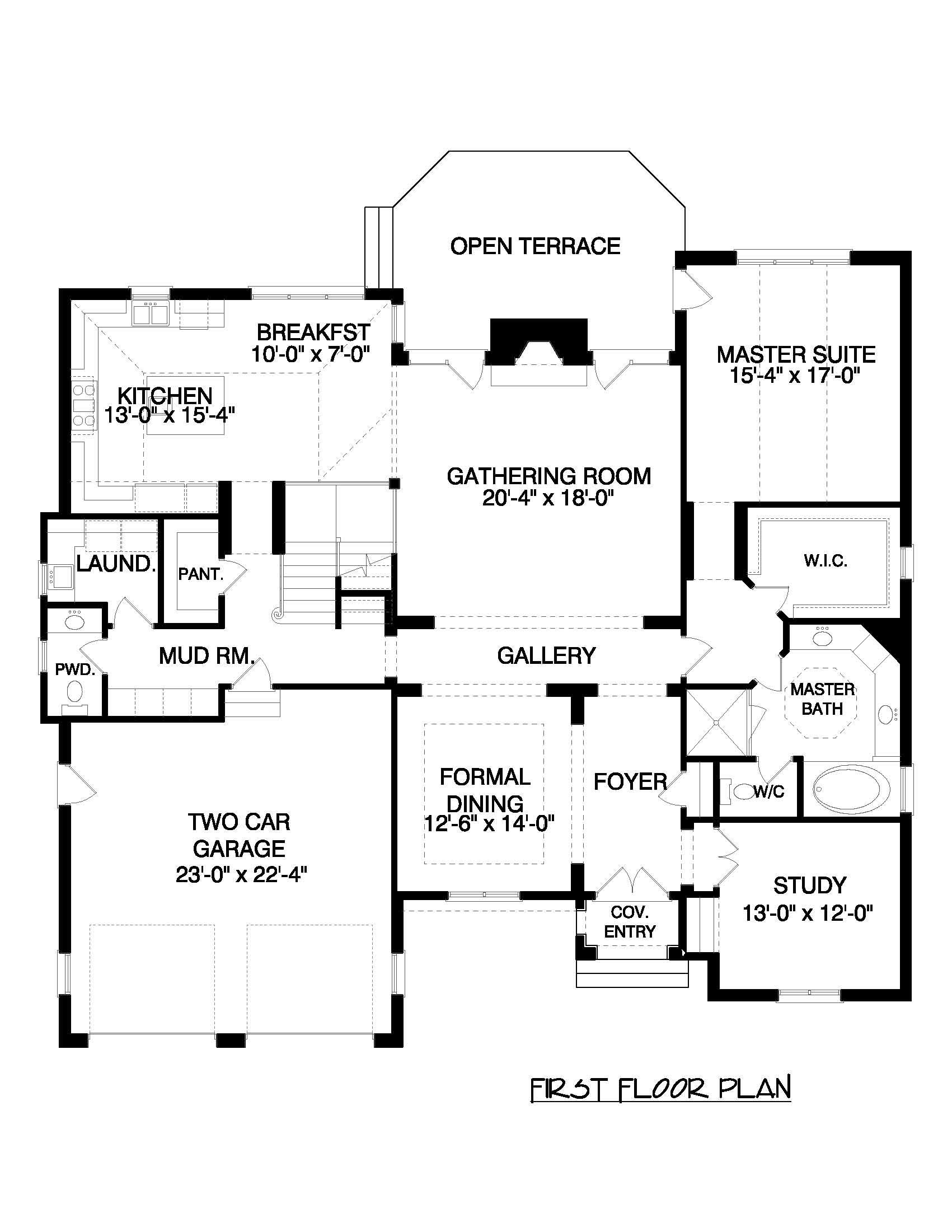 Floor Plan First Story of French Plan #127-1017