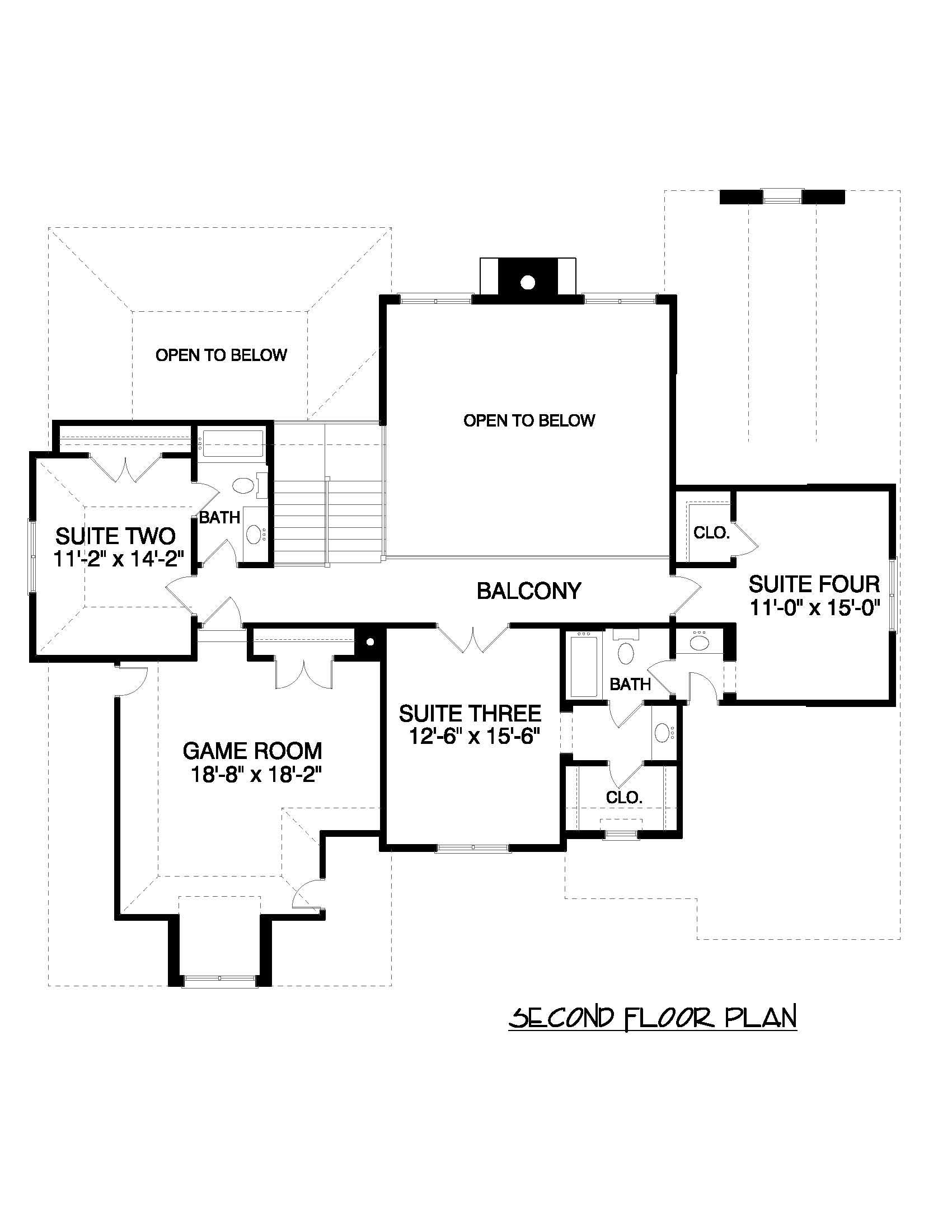 Floor Plan Second Story of French Plan #127-1017