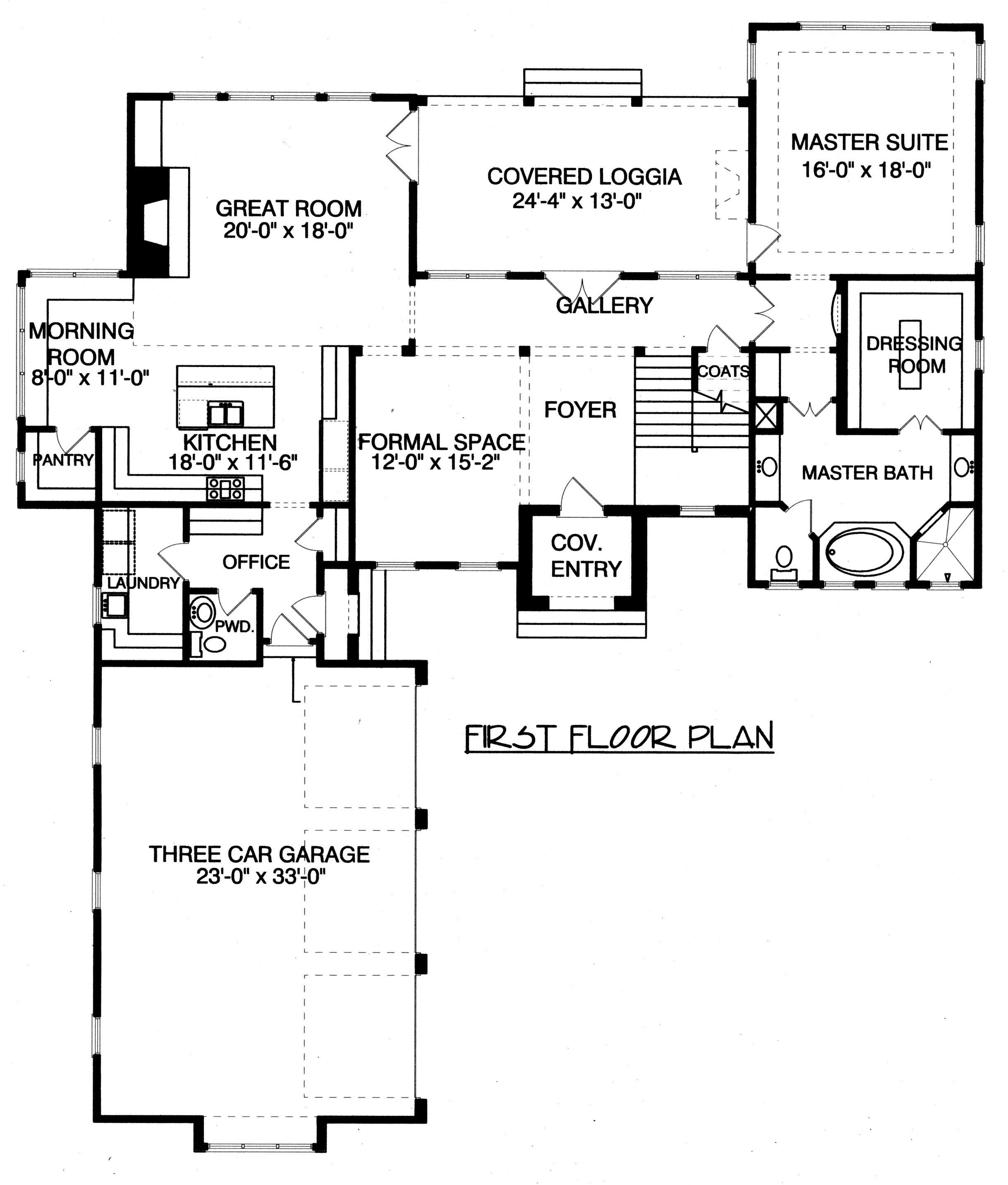 Floor Plan First Story of Craftsman Plan #127-1019