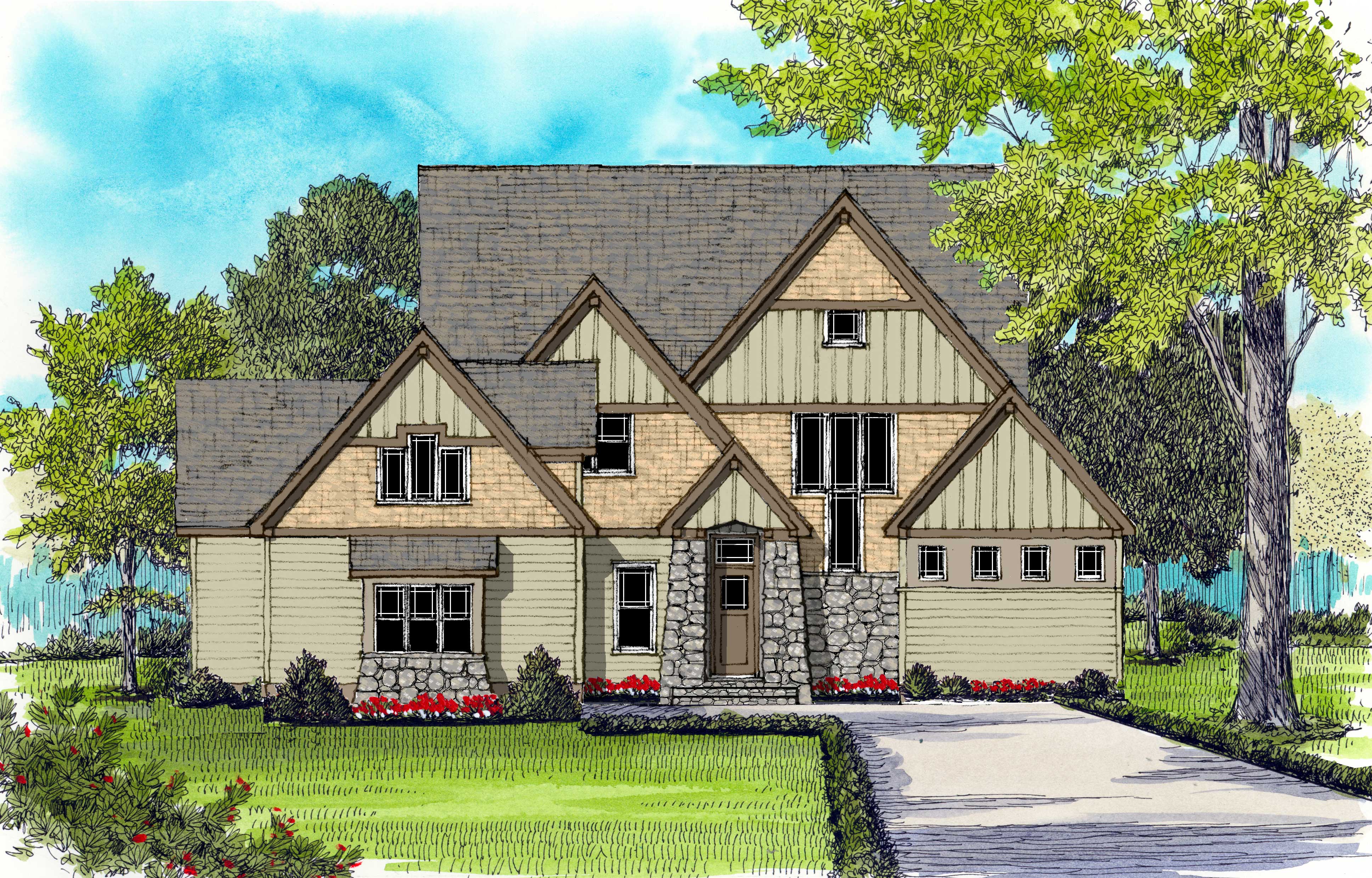 Craftsman Home Plans EDG3866 color rendering.