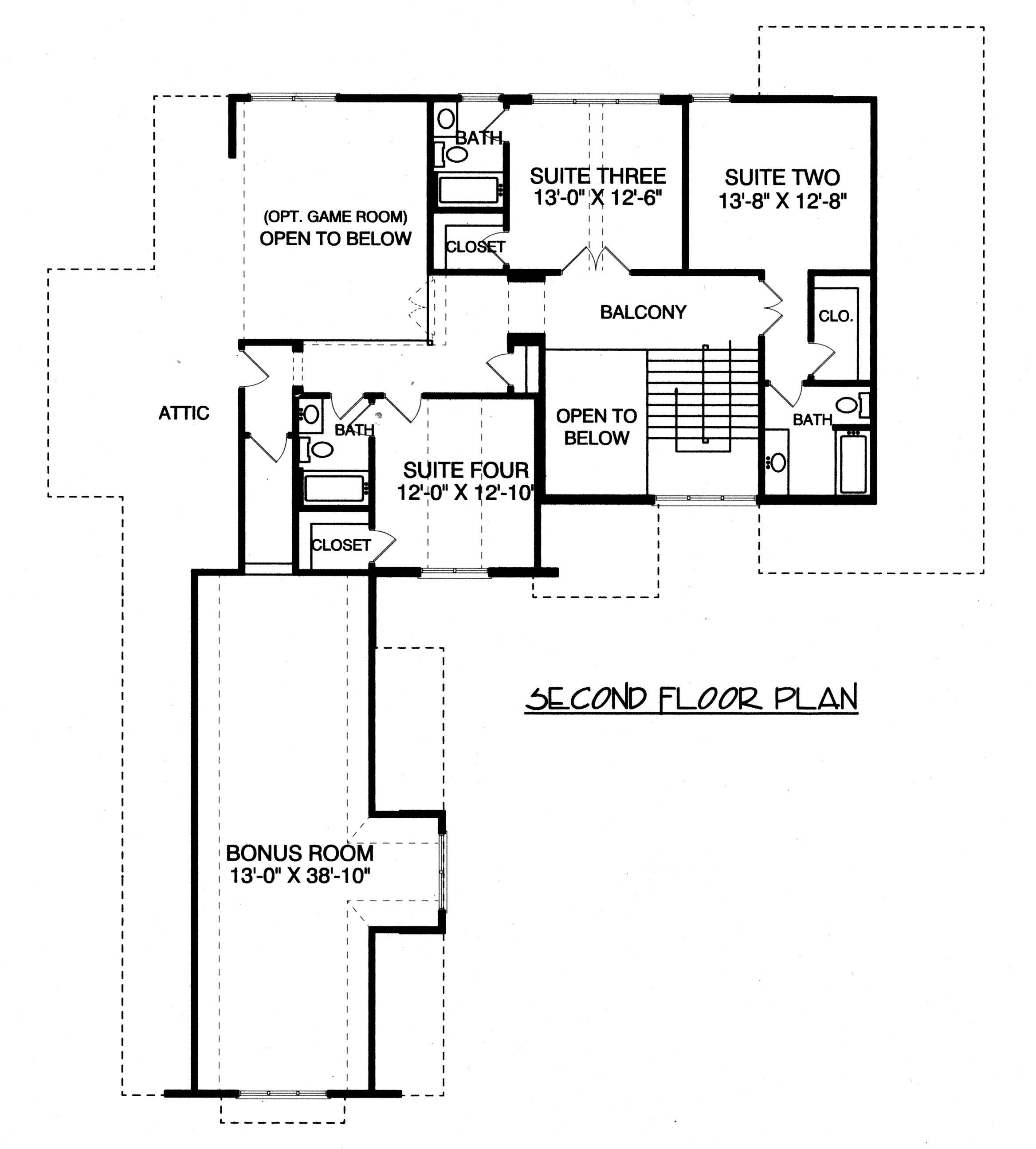 Floor Plan Second Story of Craftsman Plan #127-1019