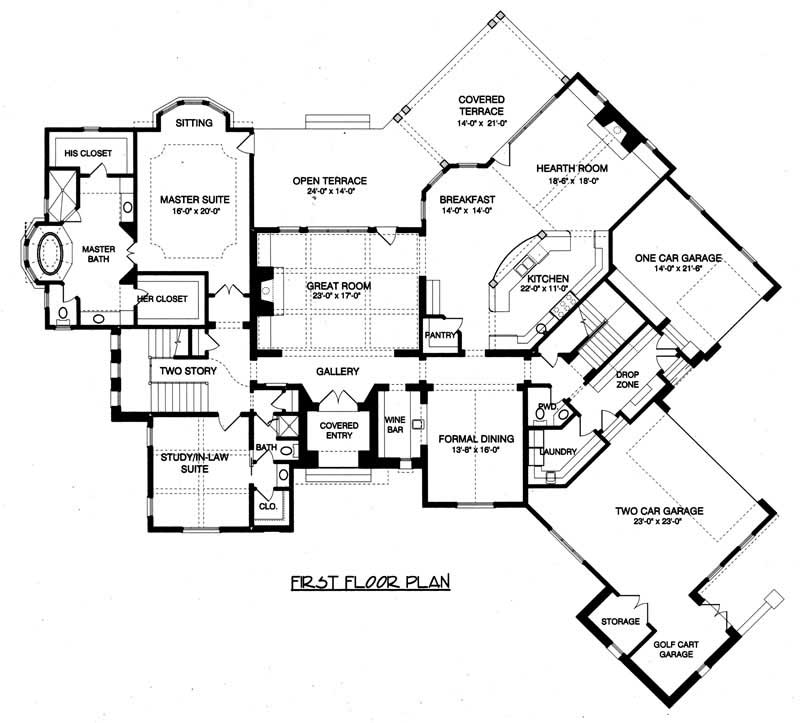 Floor Plan First Story of Country Plan #127-1020