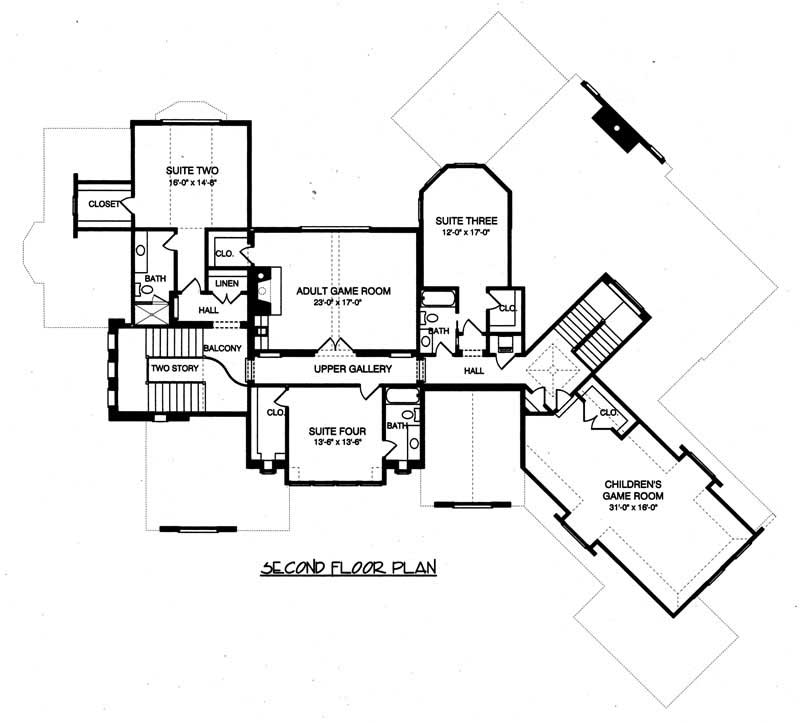 Floor Plan Second Story of Country Plan #127-1020
