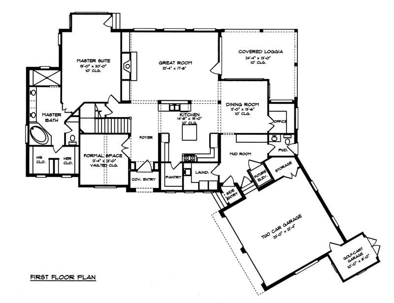 Floor Plan First Story of Country Plan #127-1021