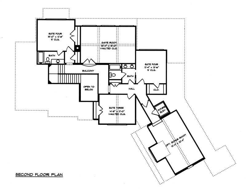 Floor Plan Second Story of Country Plan #127-1021