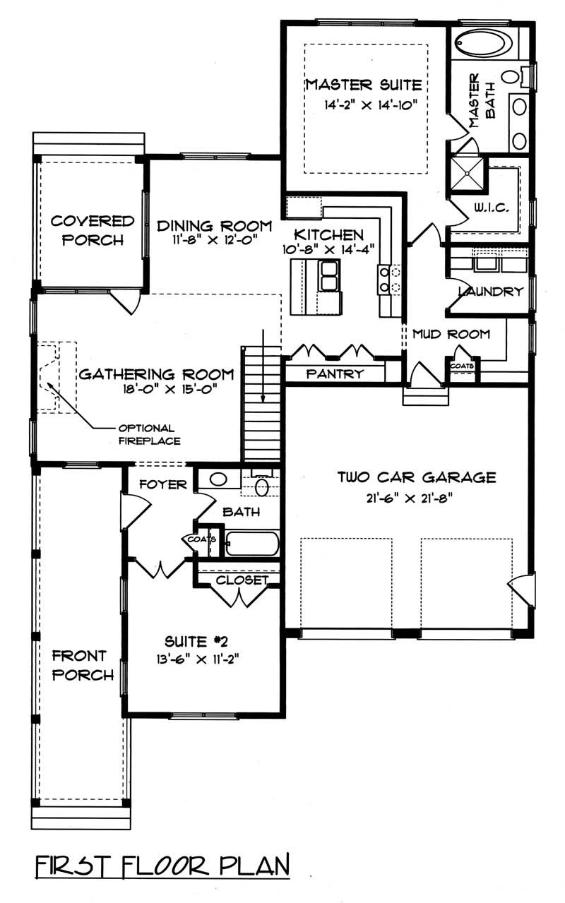 Floor Plan First Story of Craftsman Plan #127-1022