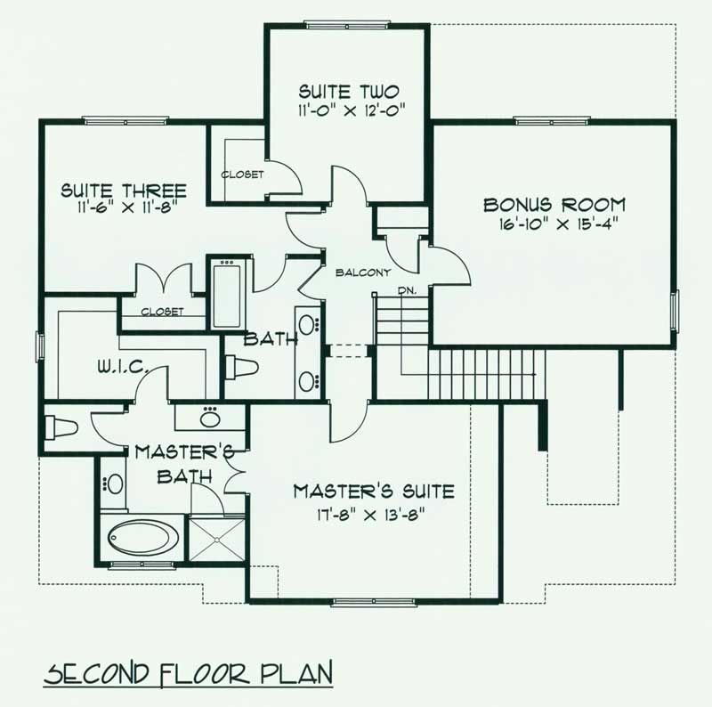 Floor Plan Second Story of Country Plan #127-1025