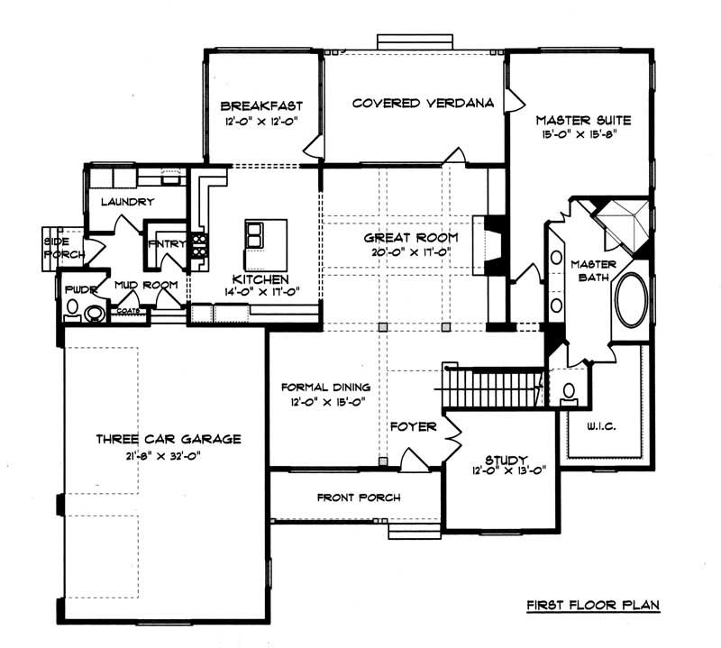 Floor Plan First Story of Craftsman Plan #127-1026