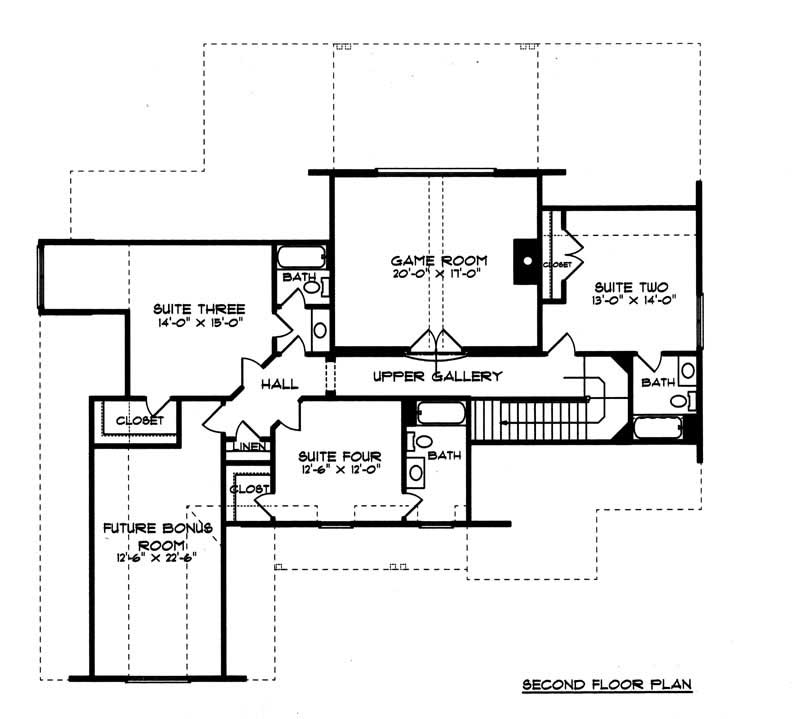Floor Plan Second Story of Craftsman Plan #127-1026