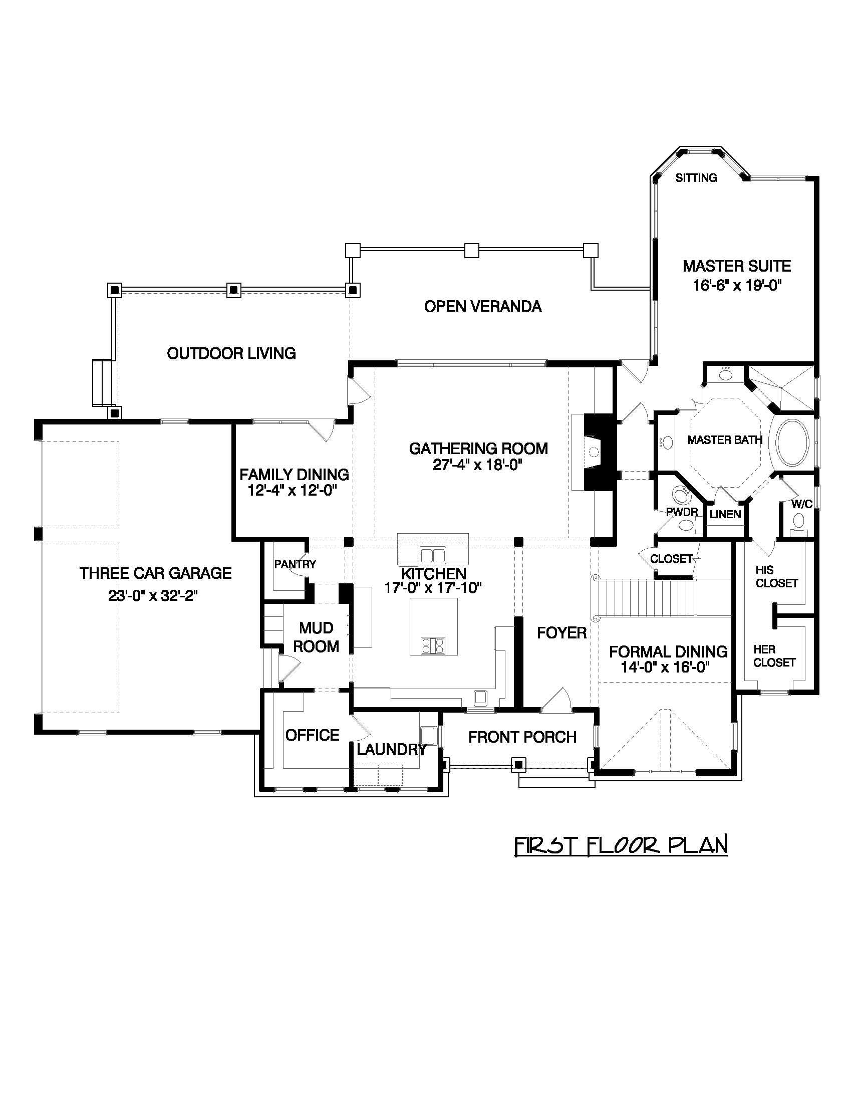 Floor Plan First Story of European Plan #127-1027