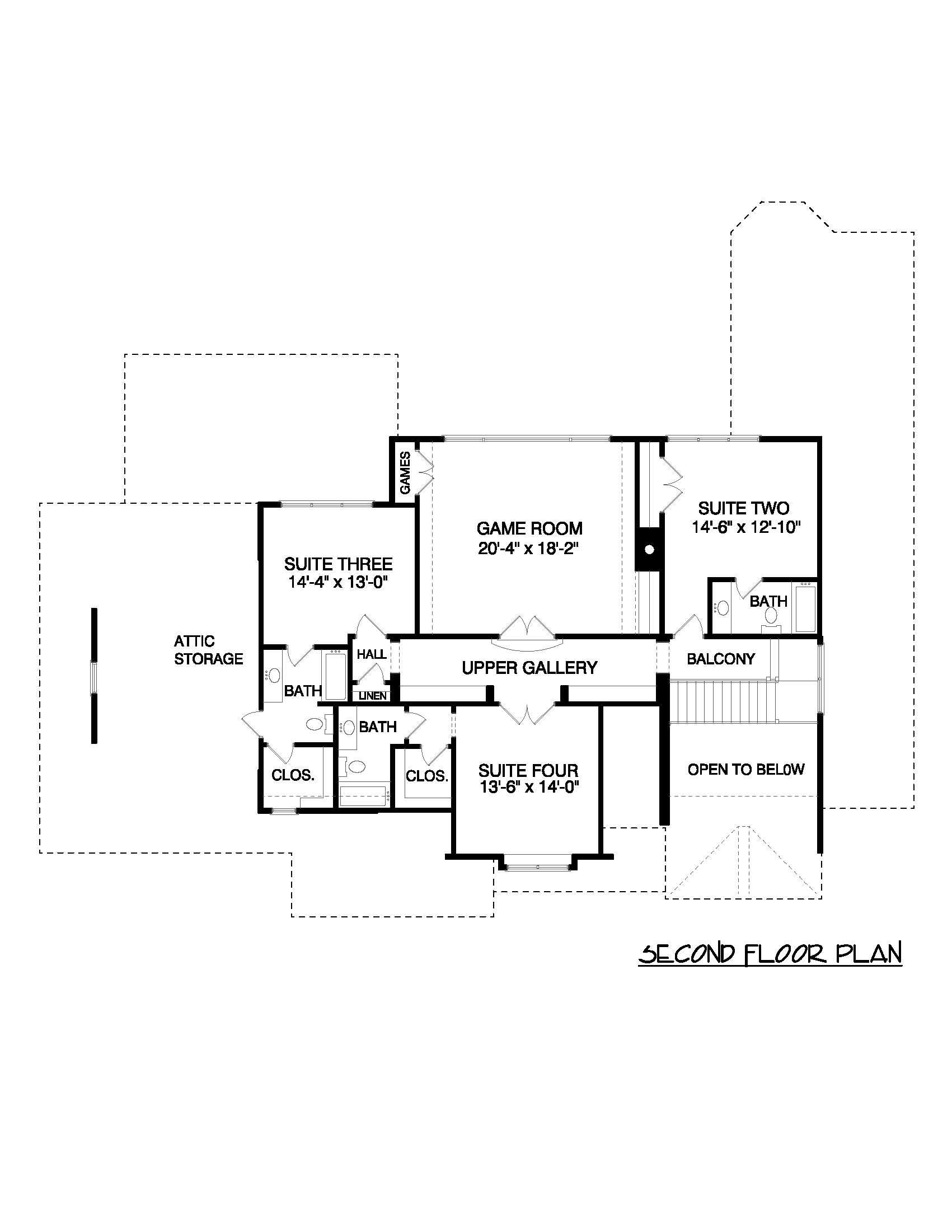 Floor Plan Second Story of European Plan #127-1027