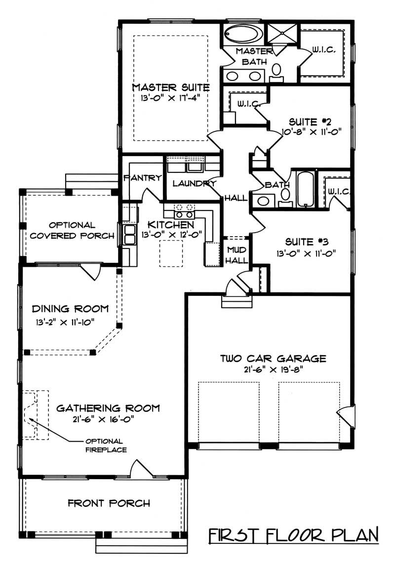Floor Plan First Story of Farmhouse Plan #127-1031