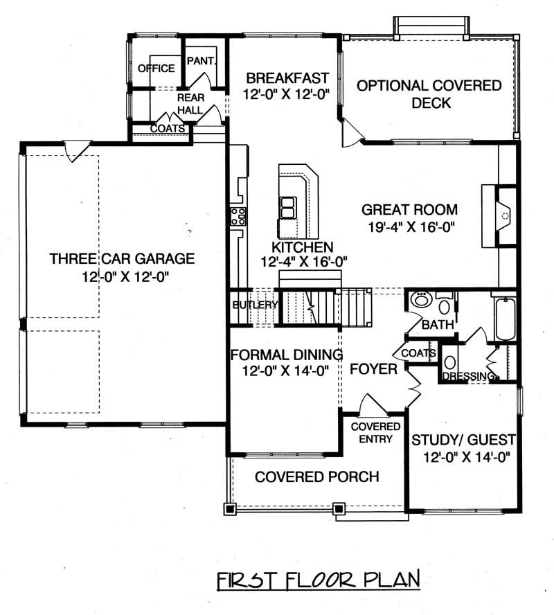 Floor Plan First Story of Craftsman Plan #127-1032