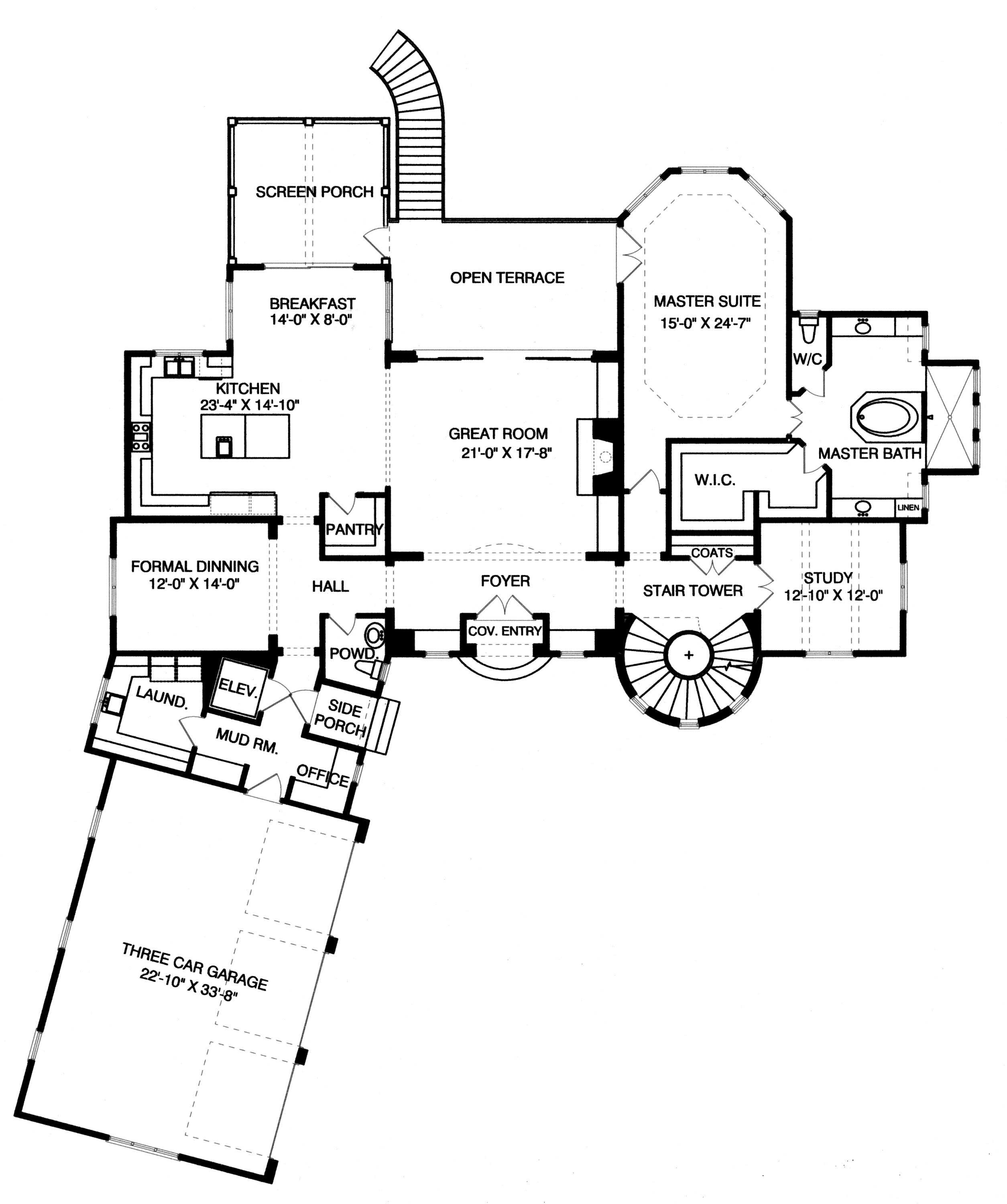 Floor Plan First Story of French Plan #127-1033