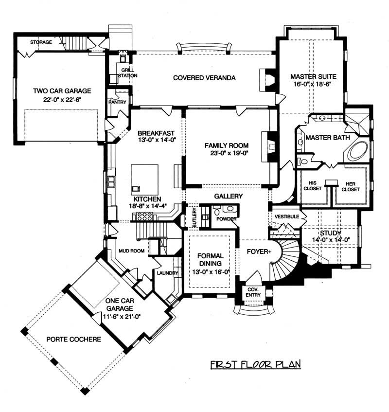 Floor Plan Main Level of Tudor Plan #127-1034