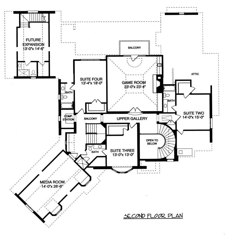 Floor Plan Upper Level of Tudor Plan #127-1034