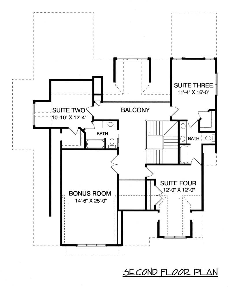 Floor Plan Second Story of Craftsman Plan #127-1035