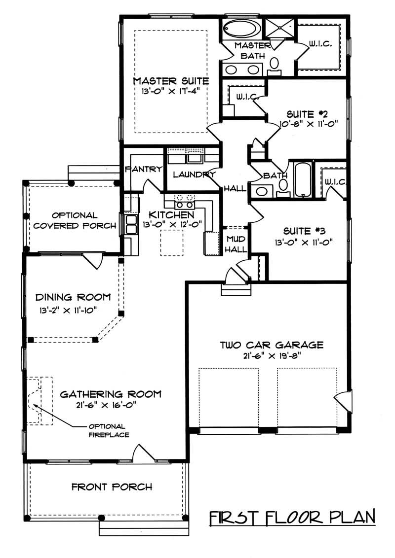 Floor Plan First Story of Farmhouse Plan #127-1038