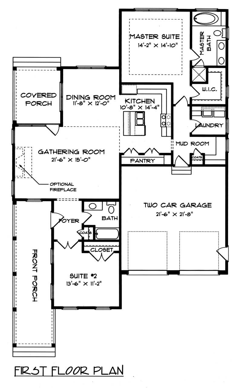 Floor Plan First Story of Craftsman Plan #127-1041