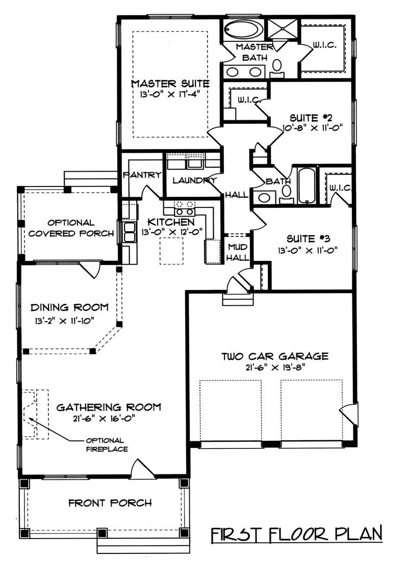 Floor Plan First Story of Craftsman Plan #127-1043