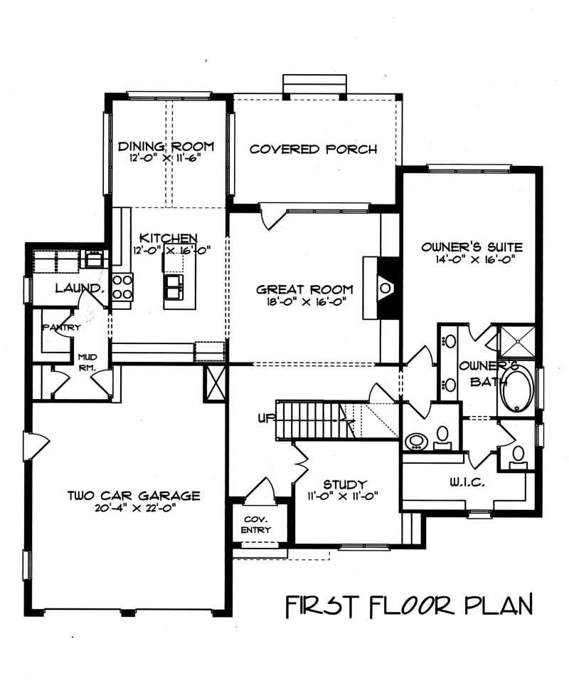 Floor Plan First Story of Country Plan #127-1044