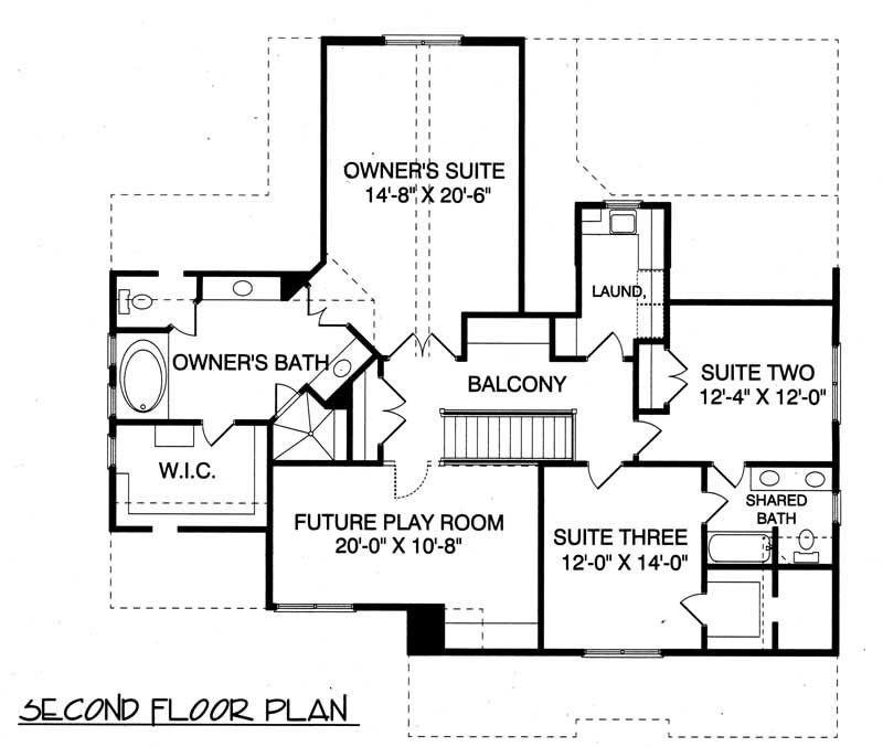 Floor Plan Second Story of Craftsman Plan #127-1046