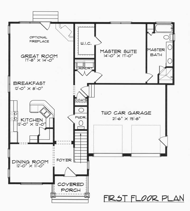 Floor Plan First Story of Craftsman Plan #127-1048