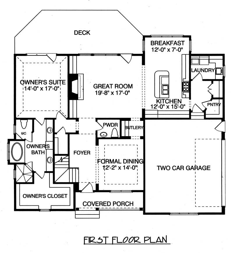Floor Plan First Story of Arts and Crafts Plan #127-1050